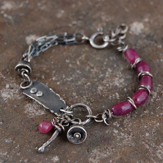 bransoletki srebrne Rubin i różowy szafir