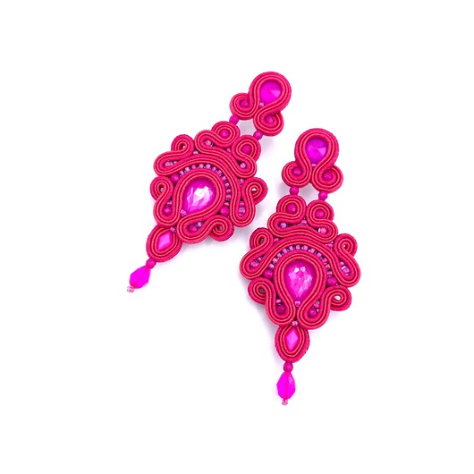 kolczyki soutache Rossa kolczyki sutasz różowe wieczorowe długie z kryształkami