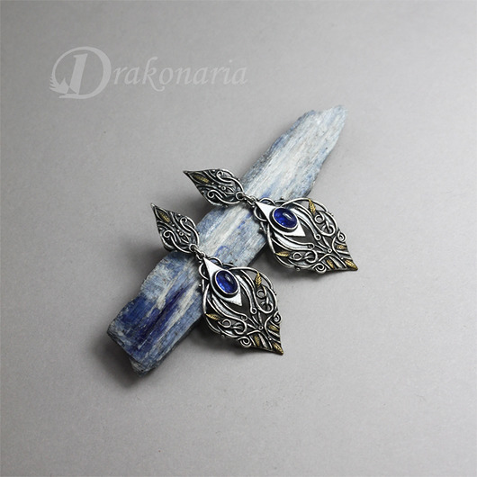 kolczyki wire wrapping Sindarin - Narn, kaynity i złoto