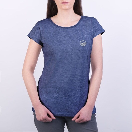 t-shirt damskie Koszulka damska z haftem GÓRY jeansowy melanż