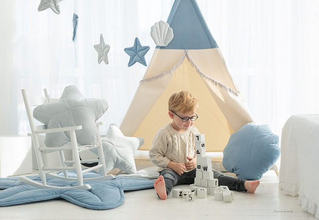 namioty i tipi dla dzieci Namiot tipi Blue Sea, błękitne tipi z matą i poduszką