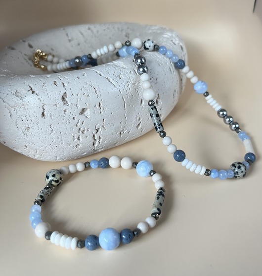 chokery Komplet choker i bransoletka z kamieni naturalnych