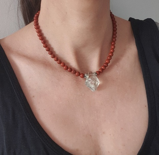 chokery Naszyjnik choker ROOTS jaspis czerwony, prasiolit, jaspis dalmatyński