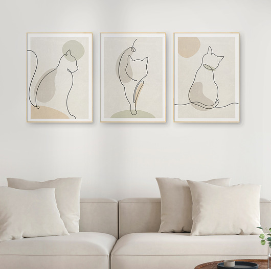 plakaty Zestaw 3 stylowych plakatów w stylu Boho, zwierzęta, kot, line art.