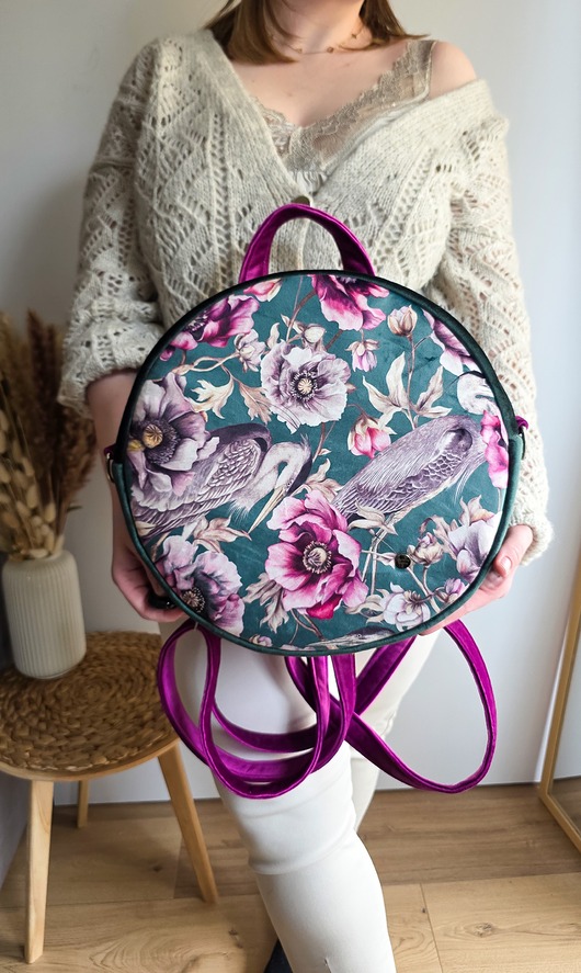 plecaki Plecak Okrągły z Motywem Kwiatów i Czapli