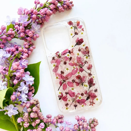 etui na telefon Etui z suszonymi kwiatami - różowa miłośc