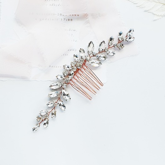 Ślubne ozdoby do włosów Kryształowy grzebień ślubny - rose gold sparkle