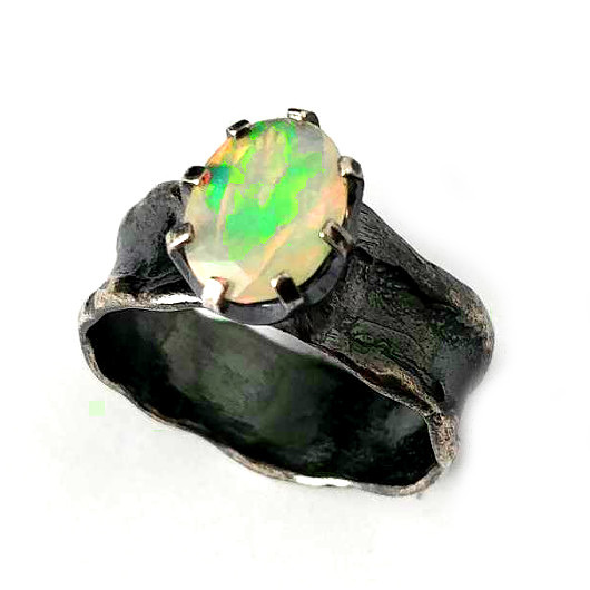 pierścionki srebrne Opal retro