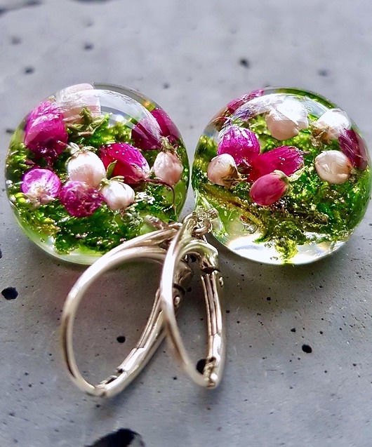 Kolczyki srebrne z mchem i wrzosem Grol Jewellery