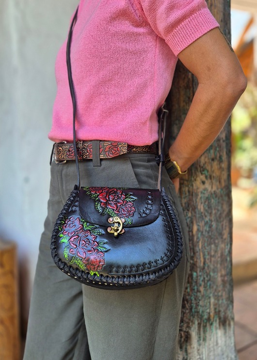 torby na ramię Torebka skórzana ręcznie robiona Lia czarna