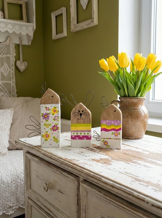 ozdoby wielkanocne Zestaw Wielkanocny Zając i Kura Drewniane Ozdoby w Stylu Skandynawskim