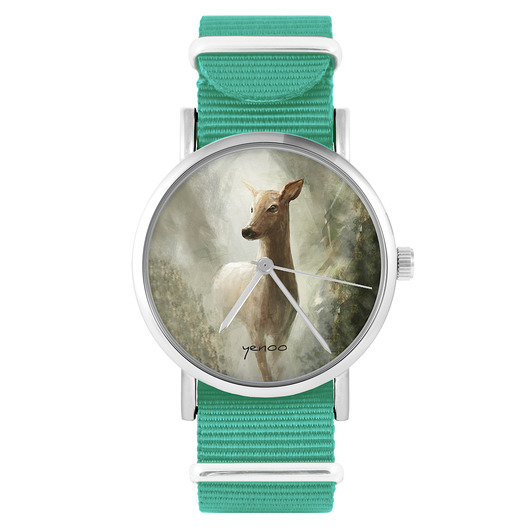 zegarki damskie Zegarek - Sarna - turkusowy, nylonowy