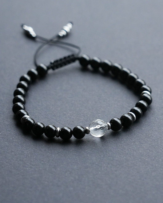 biżuteria męska Męska bransoletka ochronna onyks i kryształ górski