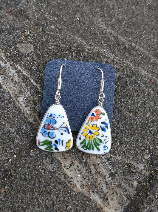 Kolczyki ceramiczne opolskie Cepelia biżuteria z talerzy