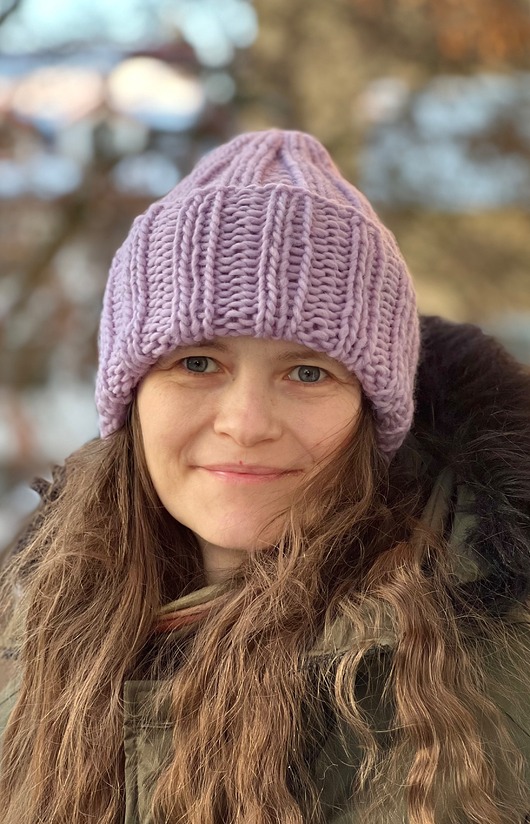 czapki damskie Zimowa czapka Buran  100% wełna z Peru lawendowy szron
