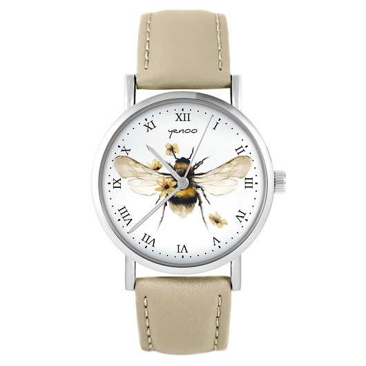 Zegarek yenoo - Bee natural - skórzany, beżowy yenoo