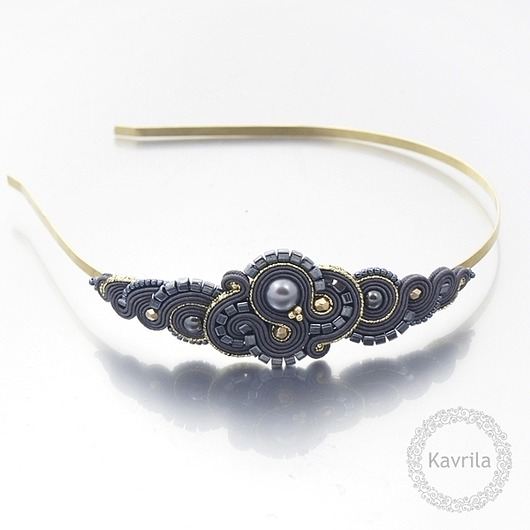 opaska do włosów rosaline dark grey soutache kavrila