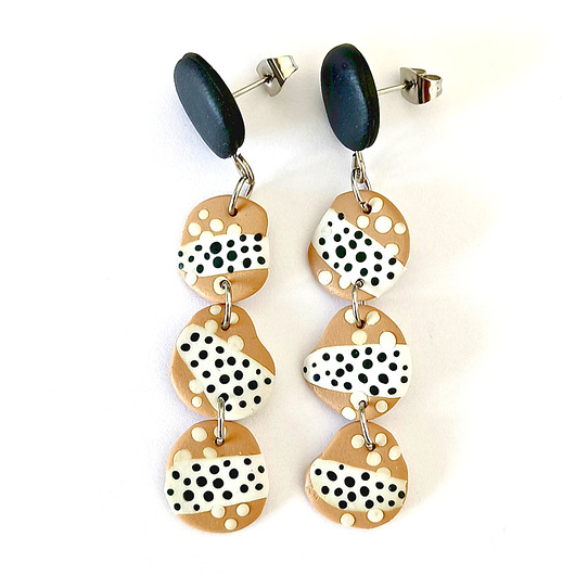 kolczyki z masy plastycznej Artystyczne kolczyki w stylu modern, geometryczne, czarno-białe