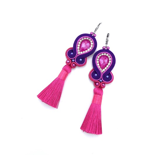 kolczyki soutache Kolczyki sutasz z chwostami fioletowo różowe kolorowe na lato Jolly