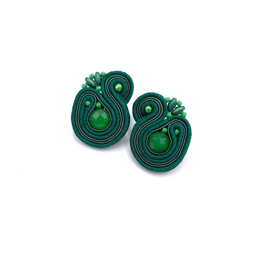 kolczyki soutache Kolczyki sutasz zielone sztyfty Largo z agatem małe lekkie