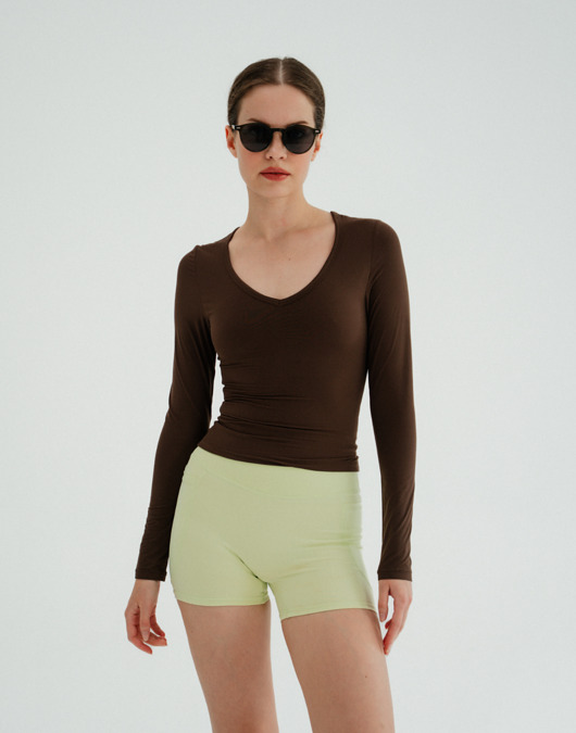 bluzki z długim rękawem damskie Longsleeve do jogi damski NY CHIC - mocha brown