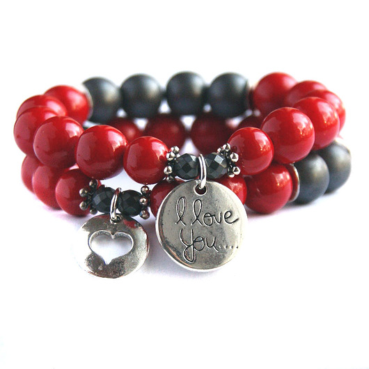 WALENTYNKI :: I love you :: red & grey kaktusia