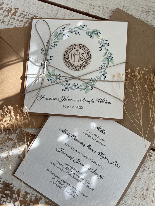zaproszenia na komunię Najpiękniejsze oryginalne rustykalne zaproszenia na komunię - komunijne ręczn