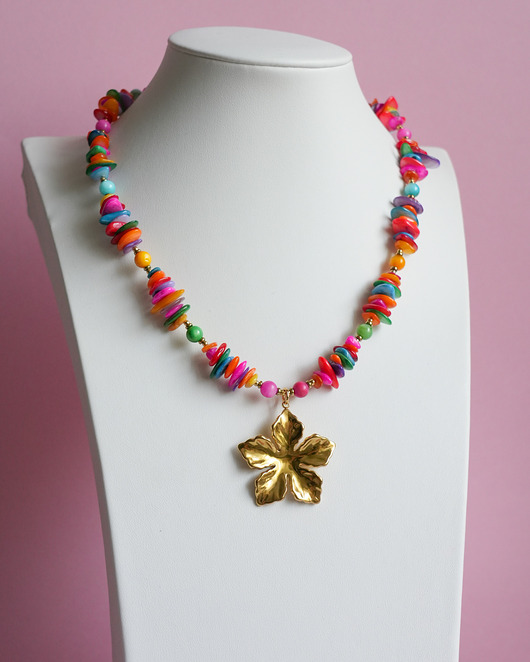 chokery MEGA kolorowy naszyjnik z dużym kwiatem
