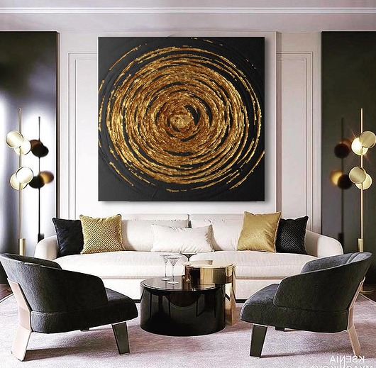 obrazy Obrazy do salonu Wielki format 120x120cm czarno złota struktura