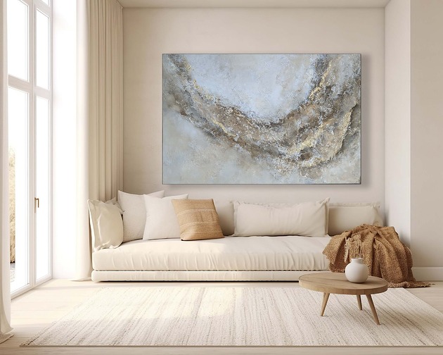 obrazy Ręcznie malowany, obraz strukturalny  Garden BEŻ XXL Duży obraz