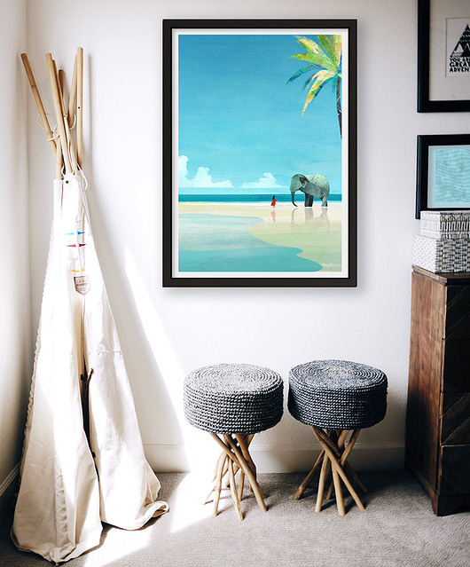 plakaty Egzotyczne wakacje - lazurowa plaża ze słoniem - plakat fine art