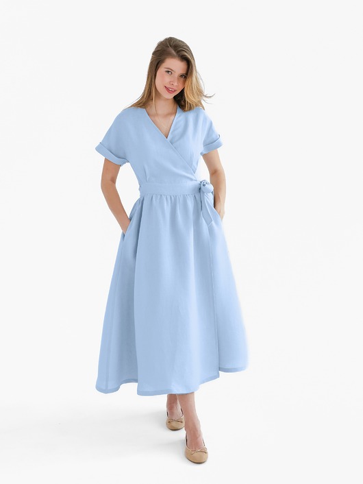 sukienki midi damskie Lniana Sukienka JASMINE BLUE SKY