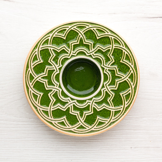 świeczniki i świece Ceramiczny lampion geometryczny zielony