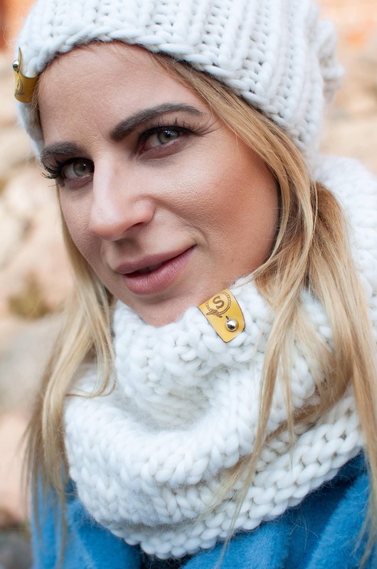 szale damskie Biały wełniany komin WOOLY złamana biel