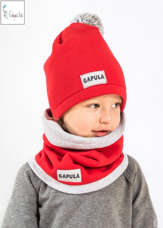 Kominek zimowy dwustronny szaro-czerwony Gapula