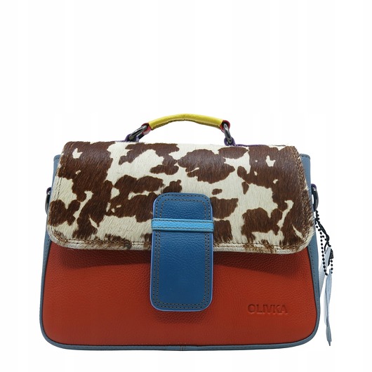 torby na ramię Torebka skórzana damska klasyczna rączka pasek ze skrawków OLIVKA