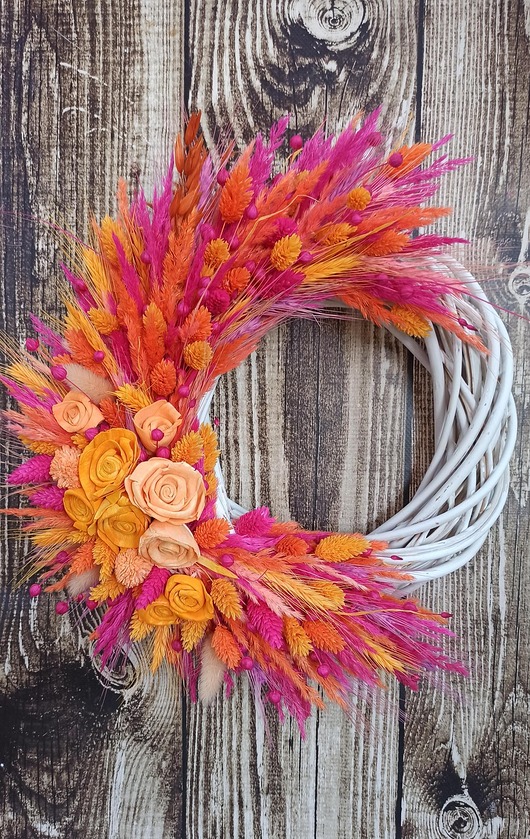 wianki Całoroczny wianek dekoracyjny pink & orange 35/40 cm