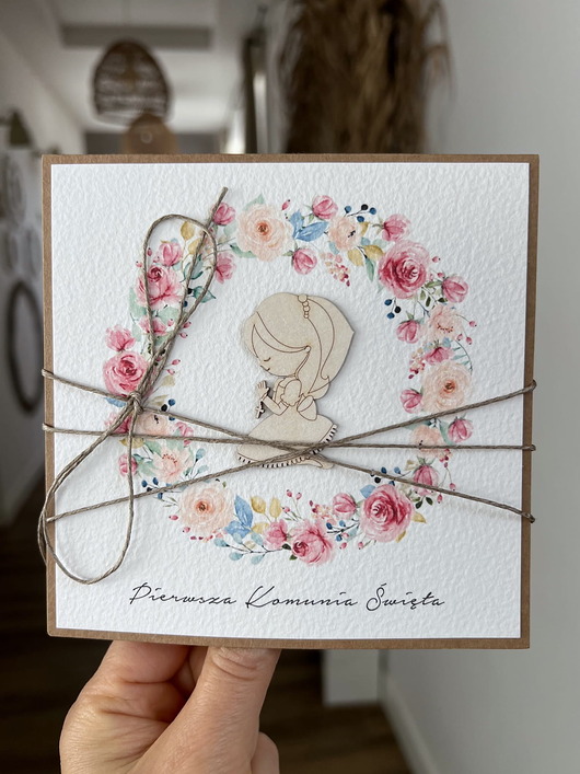 kartki na komunię Wyjątkowa kartka komunijna ręcznie robiona pamiątka komunii