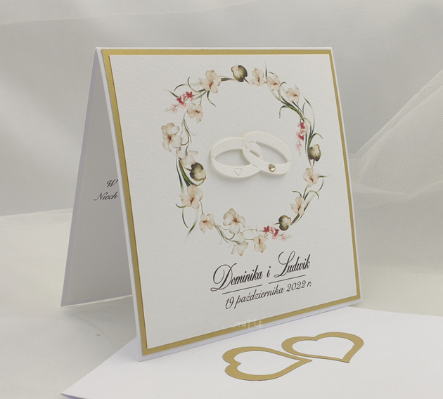zaproszenia i kartki na ślub Kartka na ślub z personalizacją w ozdobnej kopercie W 59