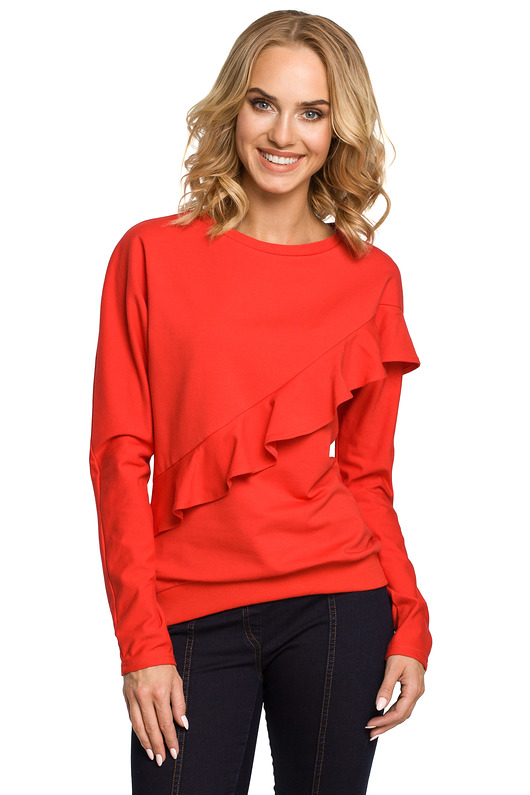 bluza bez kaptura damska Bluza z falbanką-czerwona(M-331)