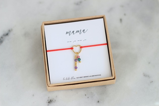 bransoletki na sznurku MAMA - Alfabet Morse'a - Kamienie urodzeniowe Birthstones