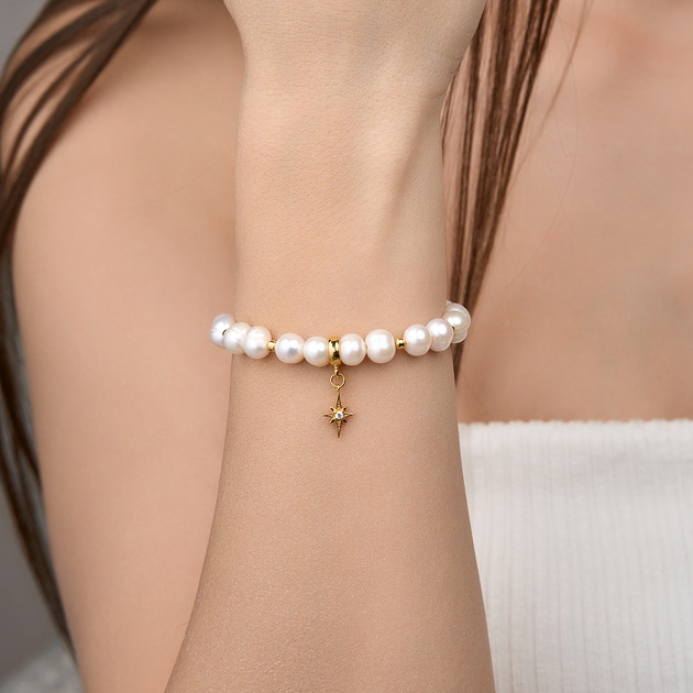 bransoletki złote Bransoletka perły naturalne gwiazda- srebro 925 pozłacane