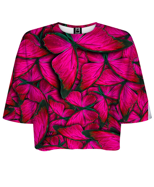 t-shirt damskie DR.CROW T-shirt Krótki CROP Motyle