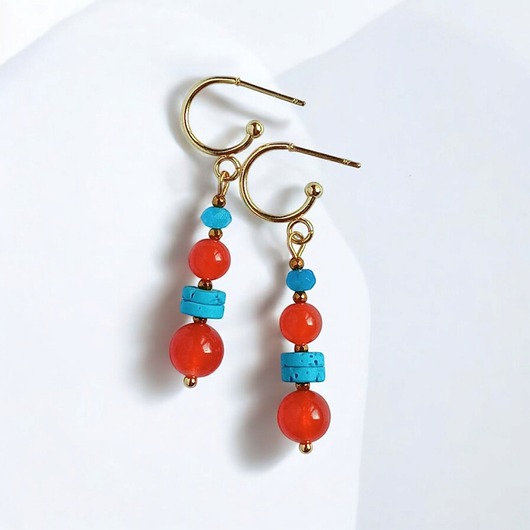 kolczyki z kamieniami Kolczyki SUMMER collection : 5cm : turkusowo -pomarańczowe