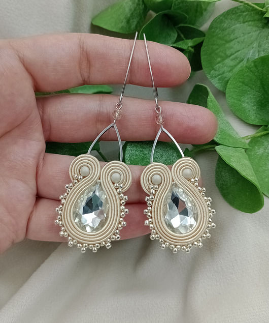 kolczyki soutache Ślubne kremowe sutasz kolczyki, śmietankowe kolczyki, kolczyki na ślub