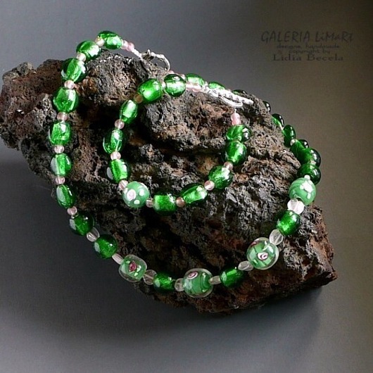 Zielony komplet z lmpworkami. Elegancko Galeria Limart