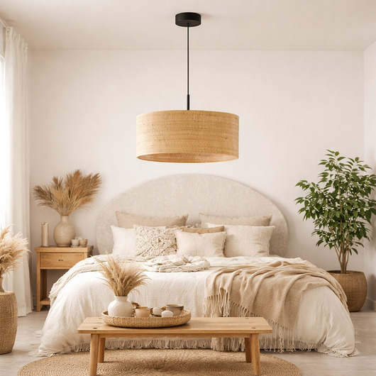 lampy wiszące Lampa wisząca do sypialni w stylu boho SINTRA BOHO z rattanowym kloszem 40 cm