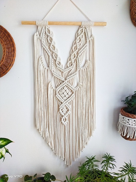 makramy Makrama  boho wisząca na ścianę, naturalna.