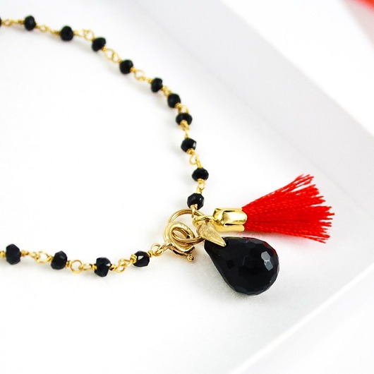 POPLAVSKY BRANSOLETKA ONYX RED TASSEL serce POPLAVSKY