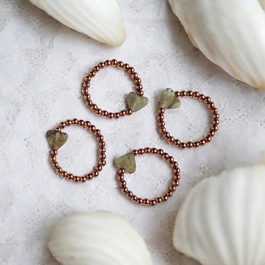 pierścionki elastyczne Serduszko - pierścionek : labradoryt, hematyt